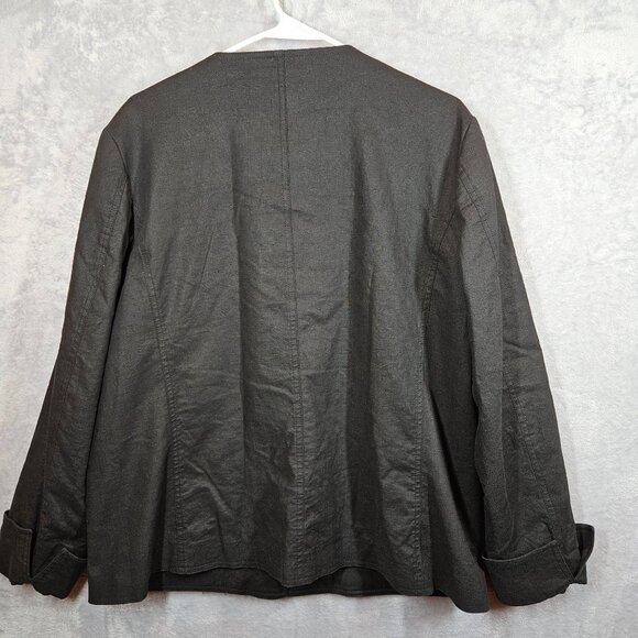 Preston & York Linen Blazer Womens 16 Black flip cuff collarless button career - Picture 4 of 11